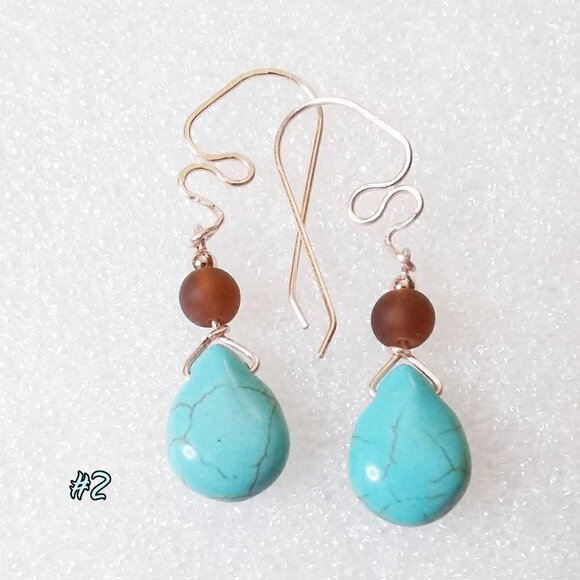 Bohemian Style Trends! Turquoise Howlite Teardrop Dangle Earrings! RoseGold Wire - Picture 7 of 9